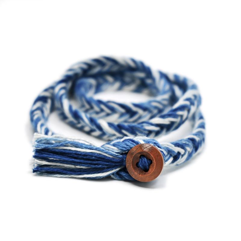 ブレスレット レディース メンズ 新疆綿 手編み 絞り染め 多連 レトロ エスニック アジアン テイスト 3連 手作り 綿 コットン ブルー インディゴ 藍染め