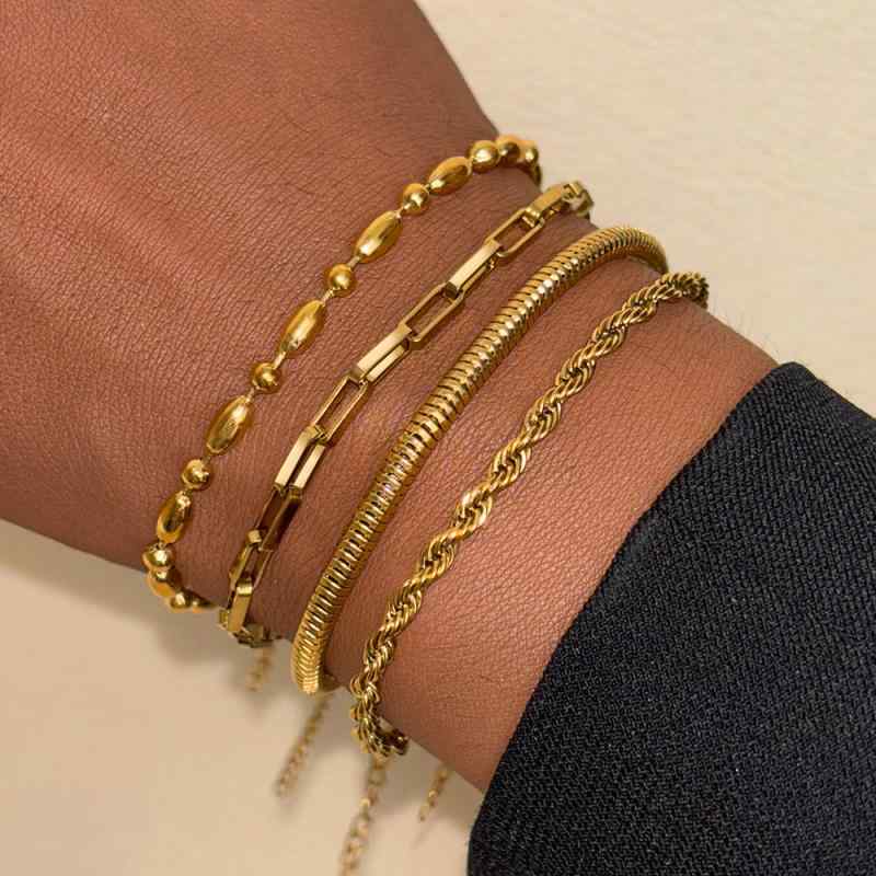 ブレスレット メンズ レディース ステンレス製 太めチェーン ヴィンテージ風 バングル 手飾り 重ね付け風 ジェンダーレス 電気メッキ加工 幾何学模様 秋冬 アクセサリー