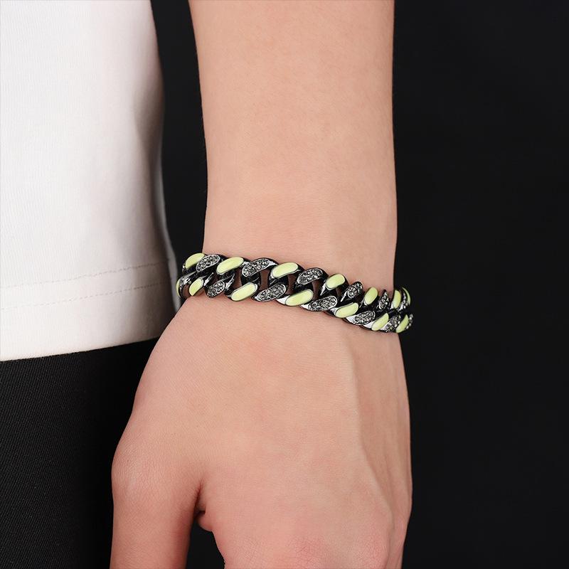 ブレスレット メンズ レディース チタン鋼 金属アレルギー対応 変色防止 高級感 幾何学模様 ヒップホップ風 アクセサリー 男女兼用 夜光 古巴 キューバチェーン 原宿