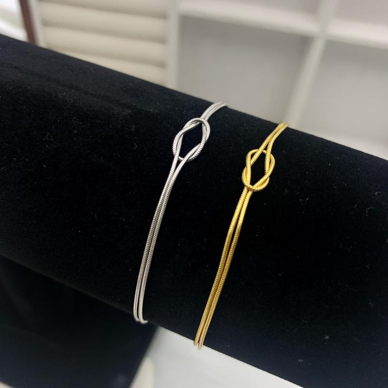 ブレスレット ペア s925 シルバー 蛇骨 チェーン 結び目 シンプル 高級感 ミニマリスト デザイン 韓国 スタイル 白金色 金色