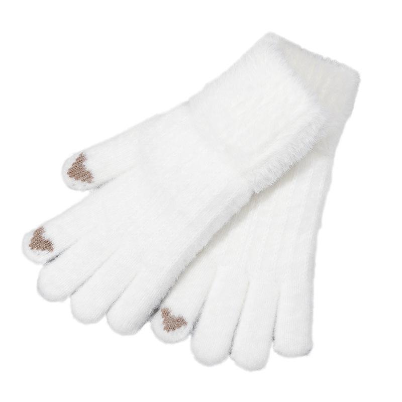 手袋 レディース ニット手袋 秋冬 スマートフォン対応 防寒 保温 厚手 学生 自転車 バイク 運転 ケーブル編み かわいい カジュアル ホワイト コーヒー色