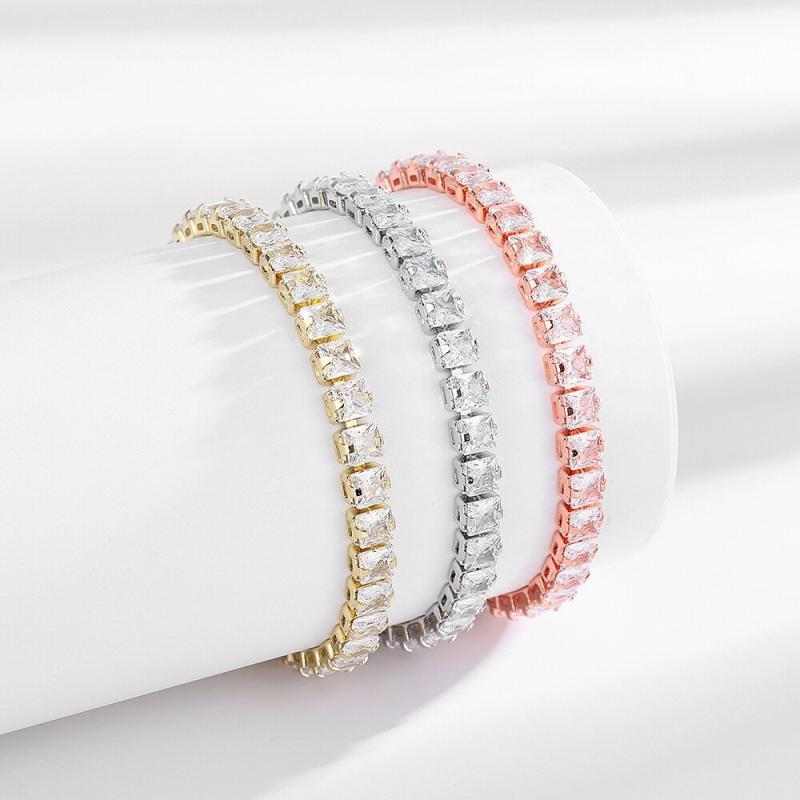 Other , Materials - ブレスレット レディース メンズ ファッション アクセサリー キュービックジルコニア 4mm スクエア ホワイトゴールドカラー ゴールドカラー ローズゴールドカラー 幾何学模様 欧米スタイル ストリートスタイル