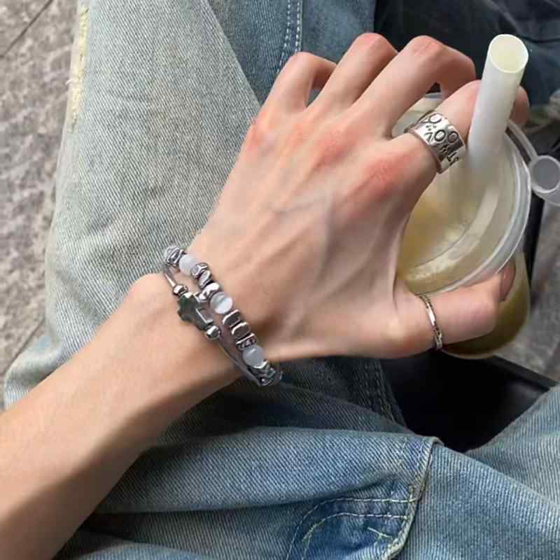 ブレスレット レディース チタン鋼 クロス 猫目石風 個性的 アクセサリー