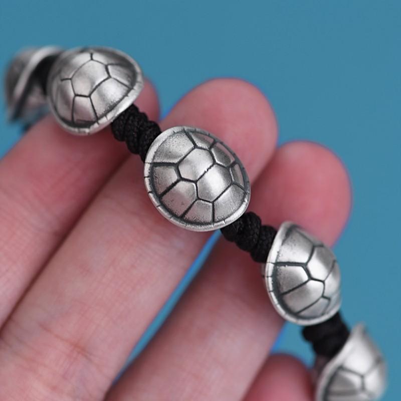 ブレスレット メンズ レディース シルバー 電気メッキ加工 カメ 幸運のお守り レトロ 男女兼用 ユニセックス 手編み ブラック ブラウン