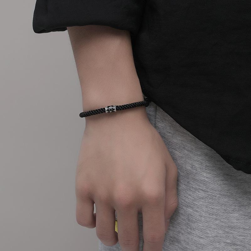 ブレスレット メンズ 男性用 s925 シルバー 六字真言 編み込み 手編み 復古 レトロ トレンド 純銀 手作り アクセサリー お守り 魔除け(4)