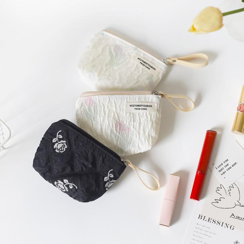 財布 レディース 小銭入れ かわいい 菱格 バラ 花柄 ポリエステル 褶皱 ミニ財布 コインケース 春夏 白 ホワイト ピンク ブラック 紫 パープル