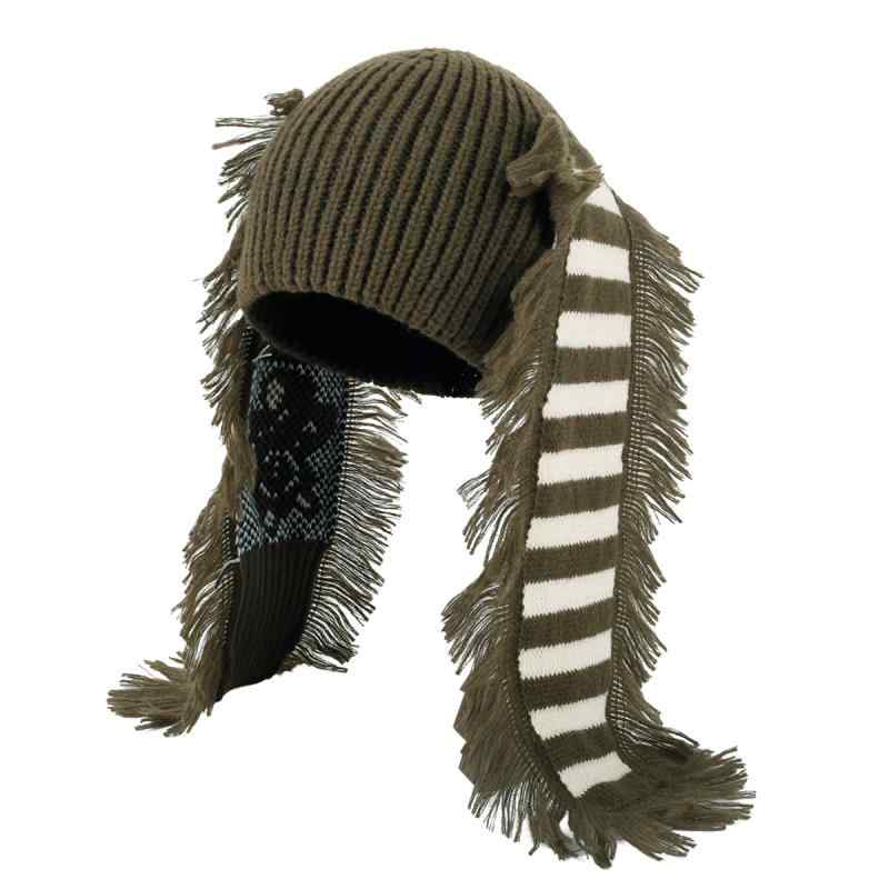 ニット帽 秋冬 レディース 欧米風 長い耳付き フリンジ ニット帽 韓国風 小熊柄 防寒 耳当て付き ビー..