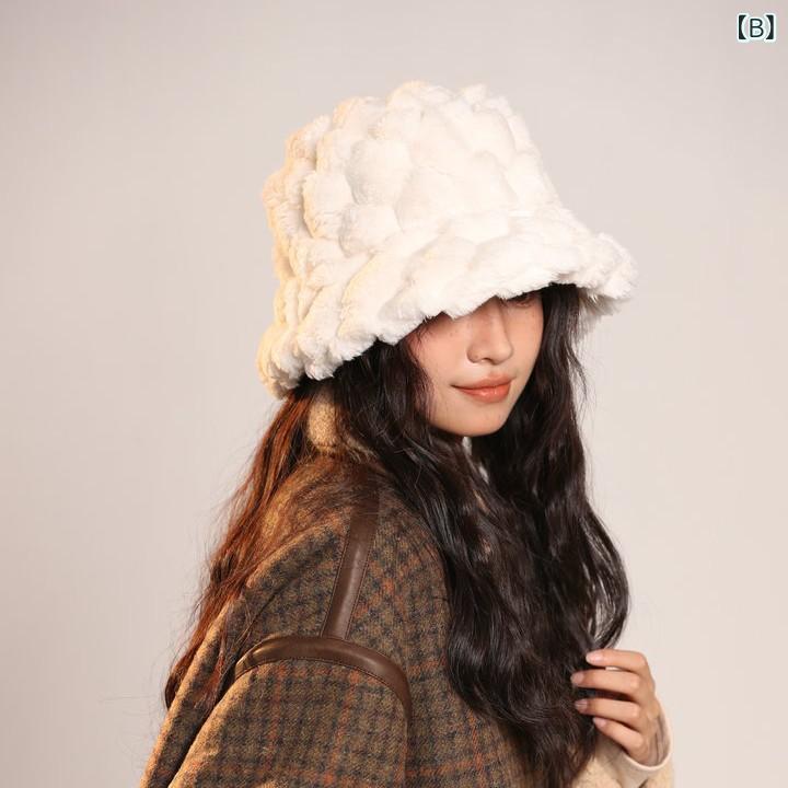 帽子 レディース 秋冬 バケットハット 無地 ボア あったか 暖かい 防寒 カジュアル かわいい 韓国風 アイボリー ブラック カーキ