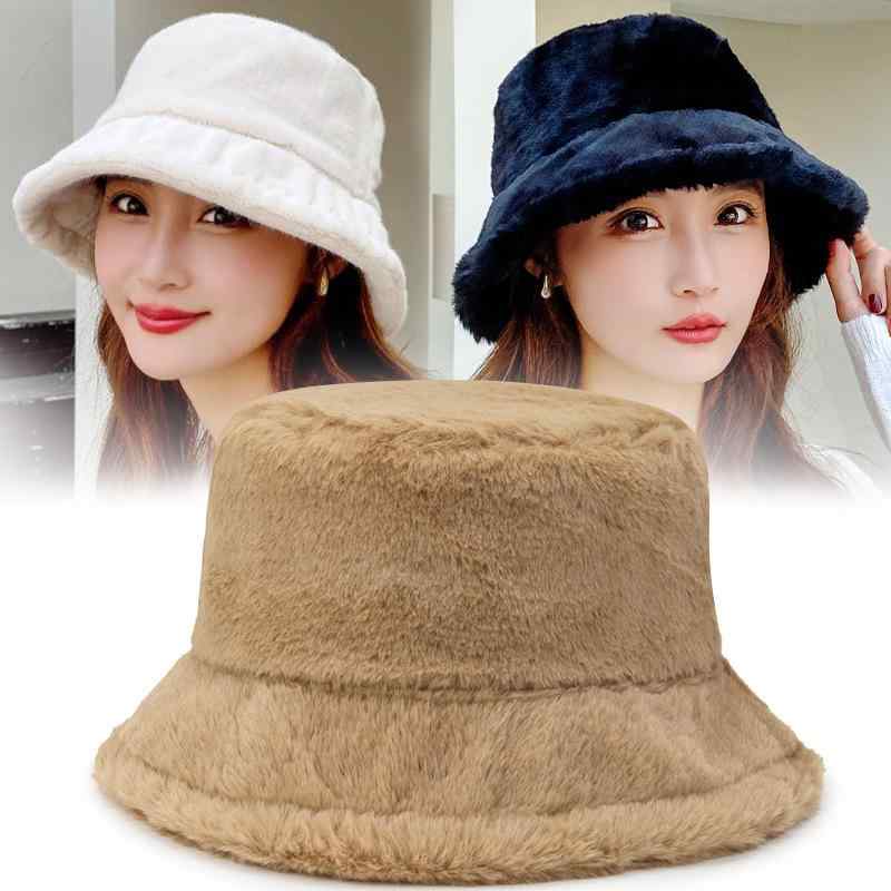 Knit Hat - 帽子 レディース 秋冬 バケットハット かわいい 韓国風 ファッション 漁師帽 あったか 厚手 防寒 小顔効果 ふわふわ もこもこ 日よけ カジュアル おしゃれ 旅行