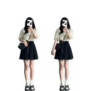 セットアップ レディース 小柄 ティアード 半袖ブラウス ギャザー ロングスカート 2点セット ポリエステル 通勤 エレガント フェミニン