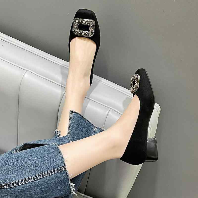 パンプス レディース ローヒール 太めヒール スクエアトゥ スエード調 履きやすい 痛くない スリッポン フラット ぺたんこ 黒 ブラック ブラウン 春夏 秋冬 3cmヒール 5cmヒール