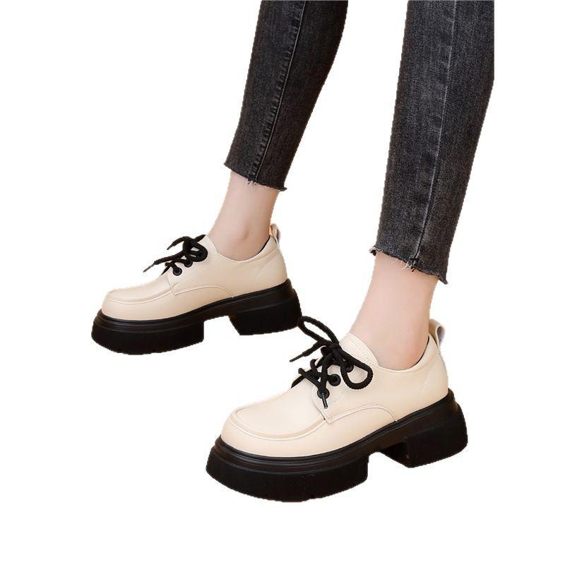 ローファー レディース 厚底 本革 春季 靴 レースアップ チャンキーヒール 小柄 スタイルアップ レザーシューズ ラウンドトゥ 婦人靴 日常使い ブラウン ベージュ ブラック