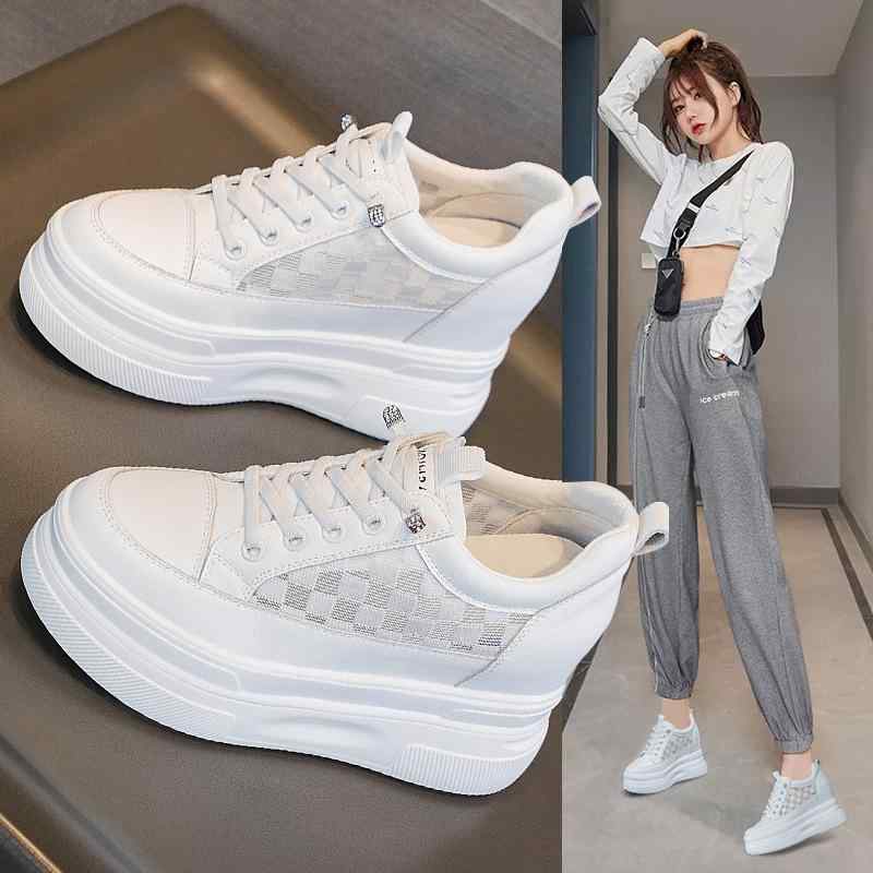 スニーカー レディース 厚底 インヒール ローカット 紐靴 韓国風 ラウンドトゥ レースアップ 通気性 白 黒 紫 春夏 カジュアル 普段使い デイリーユース