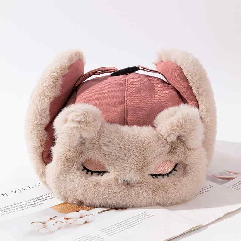 Knit Hat - 帽子 レディース 秋冬 防寒 雷锋帽 かわいい 小顔効果 暖か 自転車 バイク 運転 スキー スノボ 旅行