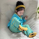 子供用パジャマ 秋冬 女の子 配色カーディガン トップス ボーダー柄パンツ 2点セット 珊瑚フリース 暖か 厚手 保温(x2)
