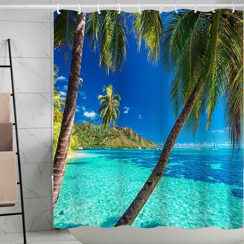 カーテン 3Dデジタルプリント ポリエステル 防水 防カビ 海景 アメリカンスタイル シャワーカーテン(x2)