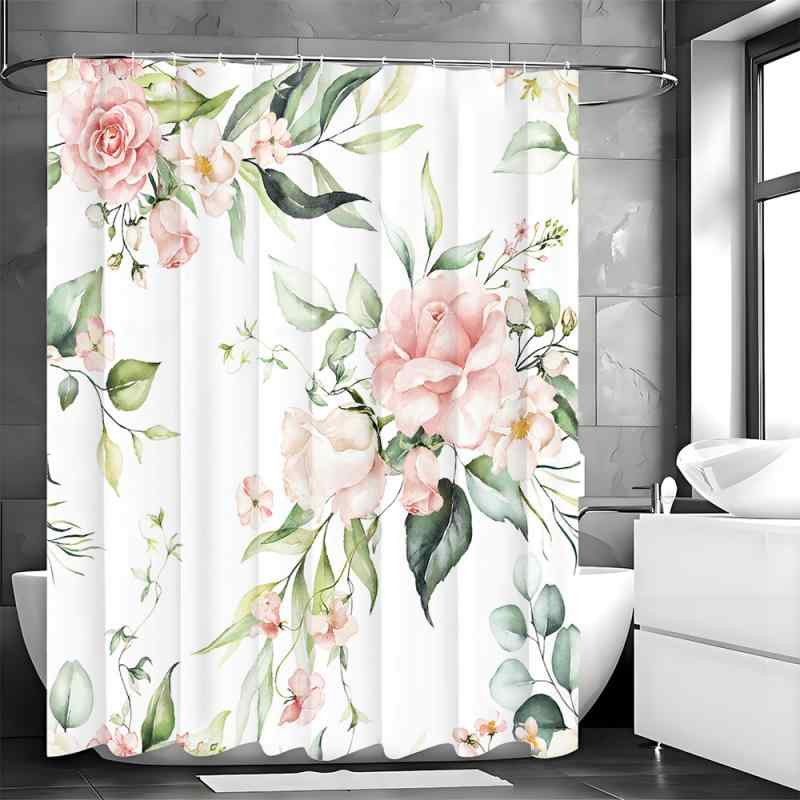 カーテン レディース 浴室用 洗える ポリエステル 花柄 ピンク系 現代風 180cm 90cm 150cm 200cm
