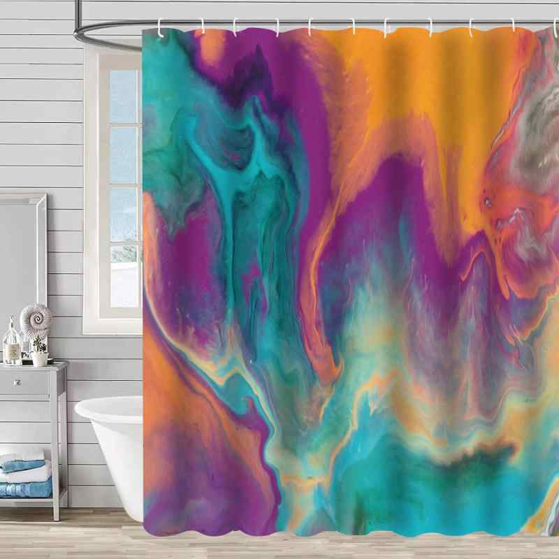 シャワーカーテン レディース バスカーテン 防水 防カビ 大理石柄 プリント 間仕切りカーテン ポリエス..