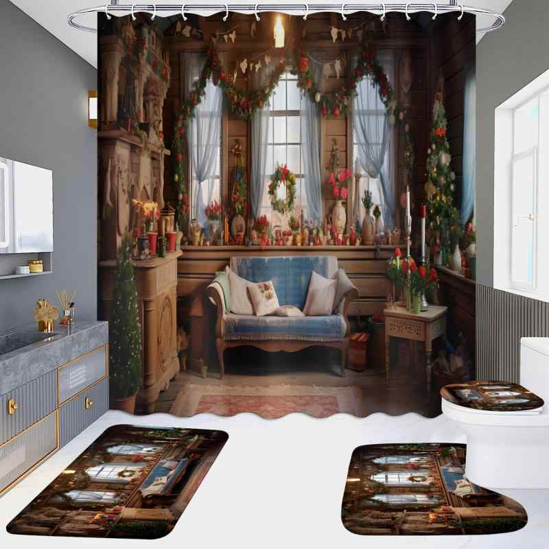 カーテン クリスマス柄 ポリエステル製 バスカーテン シャワーカーテン 防水 間仕切り 浴室用 洗面所 脱衣所