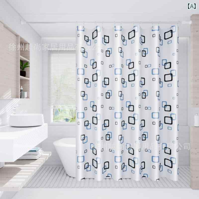 カーテン PEVA 浴室用 防カビ 防水 シャワーカーテン 間仕切り 突っ張り棒付き 小方格 大方格 黄三角 ..