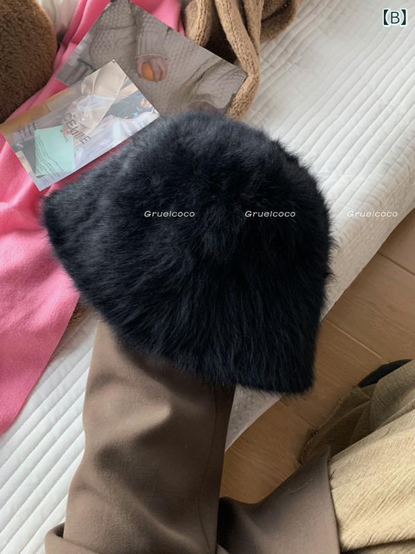 帽子 レディース 秋冬 バケットハット 暖かい 防寒 小顔効果 無地 ウール 55-59cm