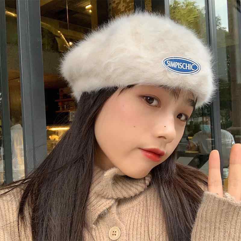 ベレー帽 レディース 帽子 秋冬 防寒 暖かい ウサギ毛 ふわふわ 無地 かわいい おしゃれ 韓国風 アプリ..