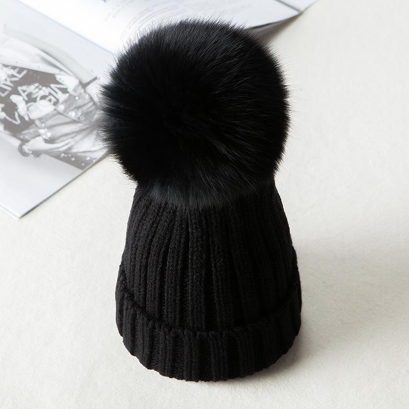 Knit Hat - ニット帽 レディース 秋冬 韓国風 ファー ポンポン付き カジュアル 親子 ペアルック 厚手 暖かい 防寒 かわいい ブラック ホワイト レッド グレー ネイビー ワインレッド