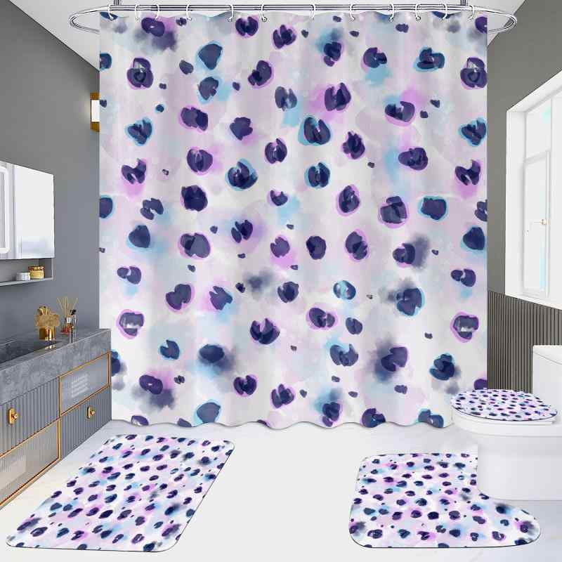 シャワーカーテン 4点セット 防水 ポリエステル 浴室 ホテル 衛生 間仕切り 水紋 花柄