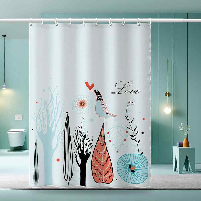 カーテン 北欧風 抽象手描き 防水 防カビ バスカーテン 浴室 間仕切り ポリエステル
