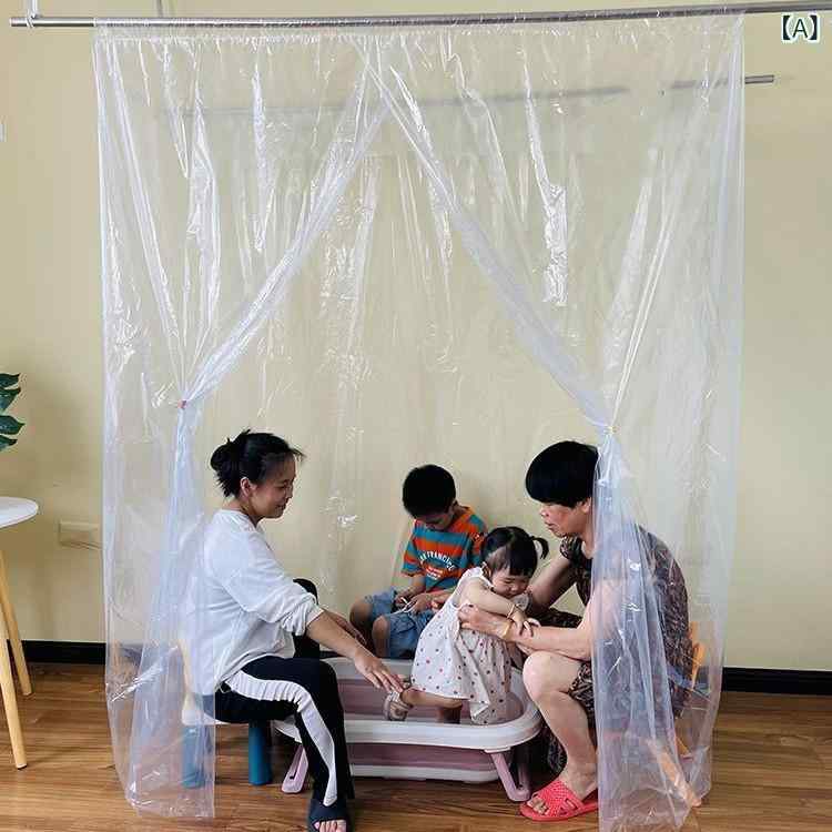 風呂 大人 子供 洗澡用 バスカーテン バスルーム 間仕切り 保温性 厚手 透明 ホワイト レッド