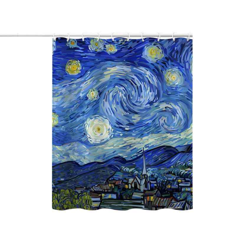 カーテン 防水 厚手 浴室用 油絵柄 バン・ゴッホ風 バスカーテン 間仕切り シャワーカーテン 遮像 撥水加工