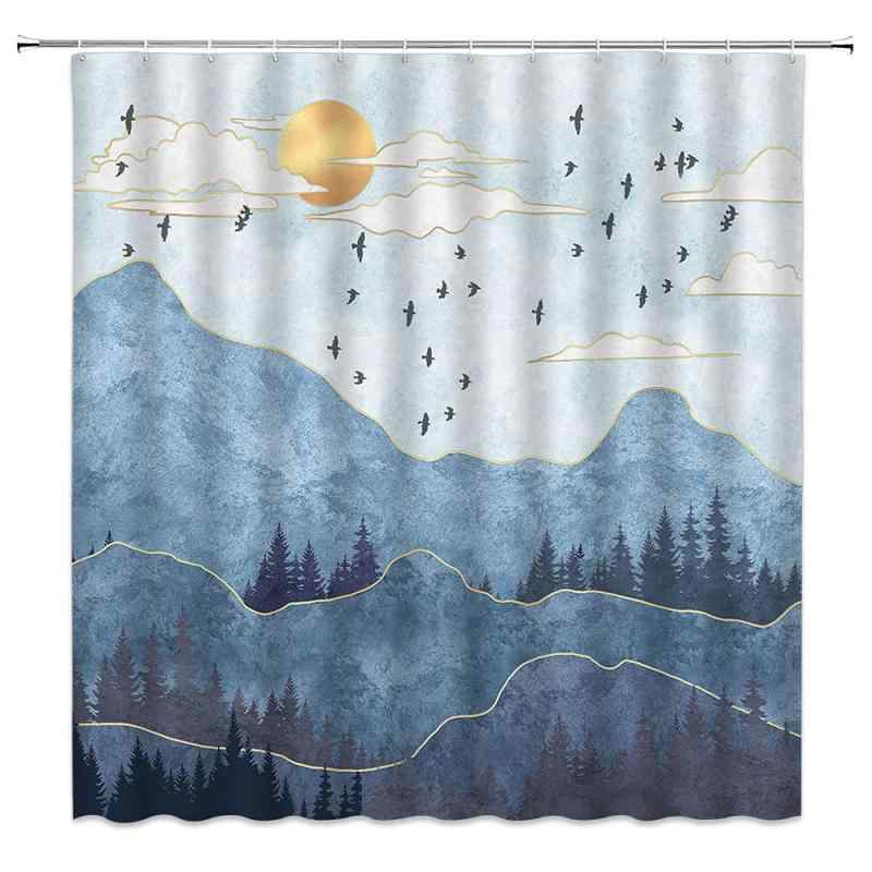 浴帘 3D デジタルプリント 風景柄 ポリエステル製 幅広サイズ 豊富 モダン シンプル