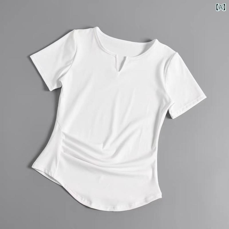 シャドーテールのTシャツ レディース 半袖 トップス カットソー プルオーバー インナー 伸縮性 ストレッチ 吸湿 速乾 通気性 快適 軽い 軽量 スリム タイト 細見え ヨガ ピラティス ランニング ジョギング ワークアウト スポーツ フィットネス ウェア 春夏｜アングル2