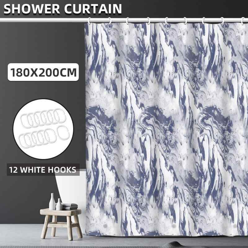 カーテン レディース 浴室用 藍白 大理石柄 PEVA製 防水 厚手 間仕切り
