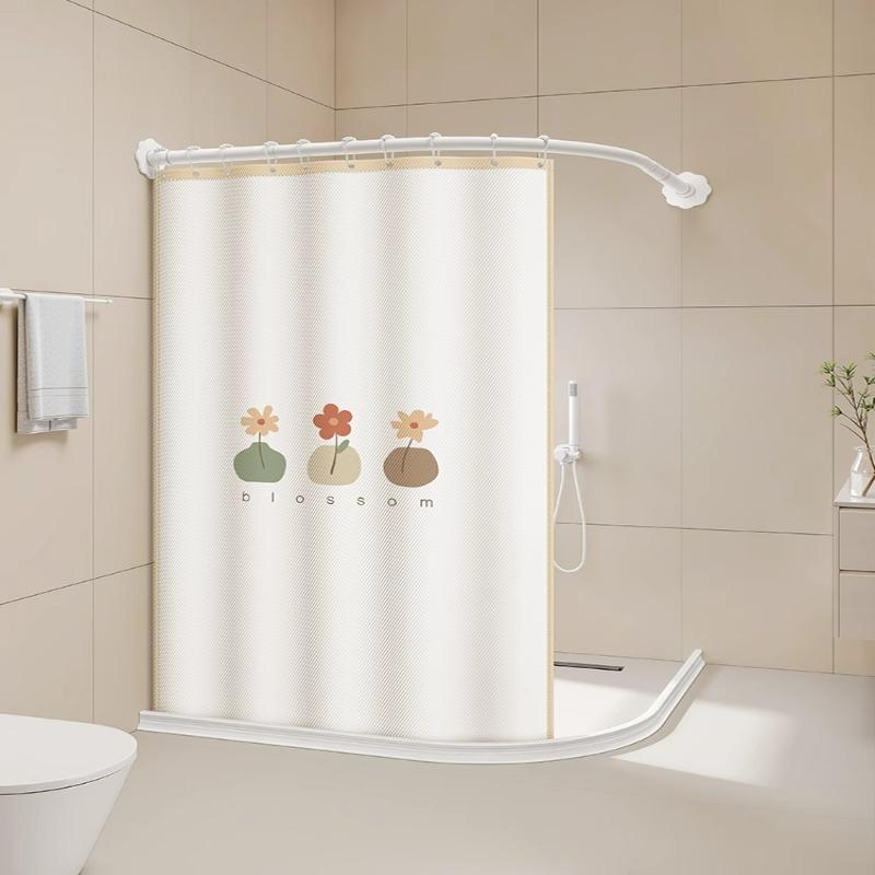 シャワーカーテン 防水 バスカーテン 浴室用 間仕切り カーテン L字型 U字型 ステンレス製 伸縮 カーテンポール 暖色系 犬柄 猫柄