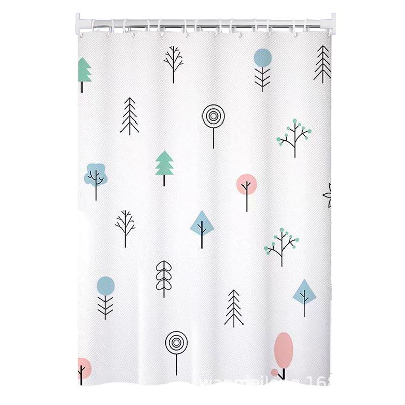 バスカーテン ポリエステル製 浴室用 間仕切り 遮像 撥水 防カビ ユニットバス かわいい おしゃれ 幾何学模様 リーフ柄 フルーツ柄 海柄 幅180cm 幅200cm フック付き