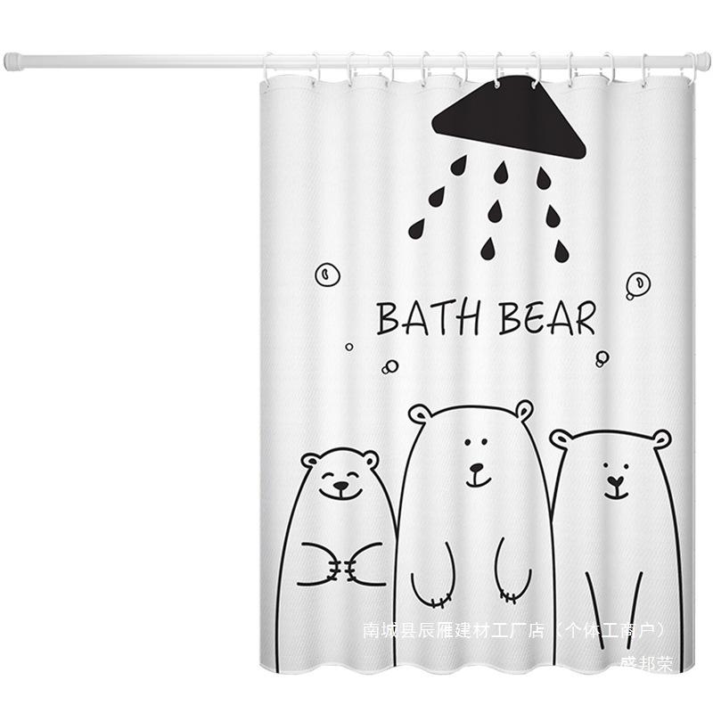 浴室用カーテン ポリエステル製 防水 防カビ バスカーテン 間仕切り シャワーカーテン 動物柄 かわいい 洗える フック付き