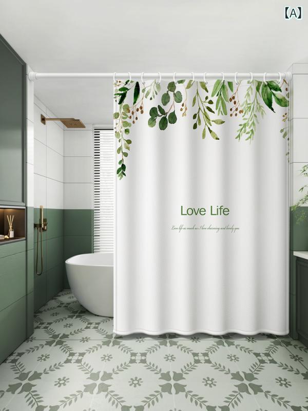 カーテン 浴室用 防カビ 防水 ポリエステル製 間仕切り シャワーカーテン ユニットバス 洗面所 浴室 欧風 格子柄 植物柄 リーフ柄 花柄 ストライプ柄