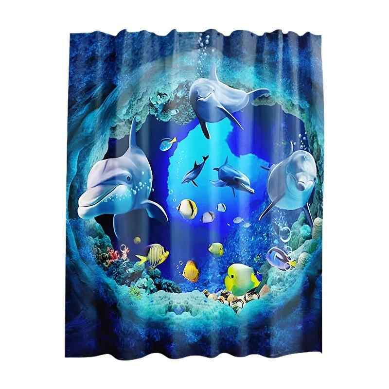 シャワーカーテン バスカーテン 浴室用カーテン ポリエステル 防カビ 防水 海の生き物柄 間仕切り フック付き 180 180cm 美式 ヨーロッパ 南米 東南アジア 北米