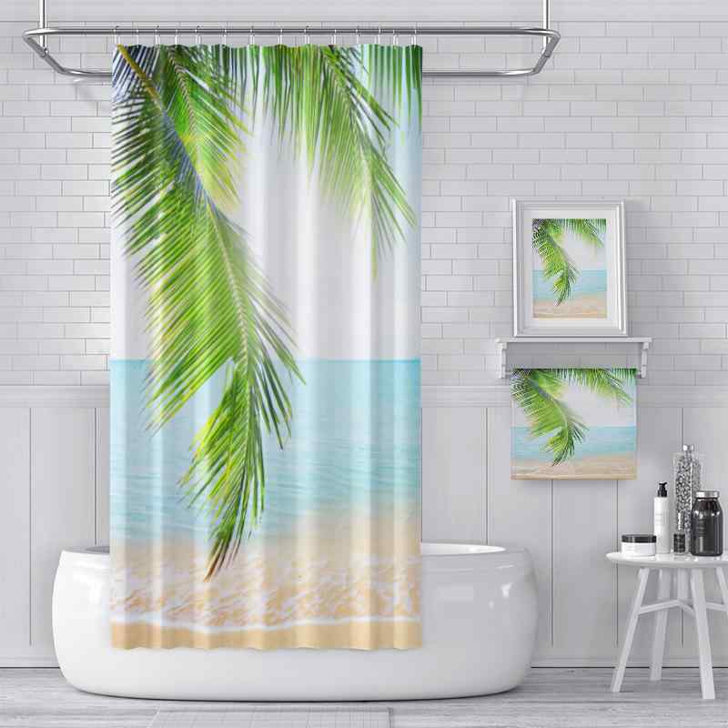 カーテン 浴室用カーテン ポリエステル 防水 海景柄 デジタルプリント 撥水加工 間仕切り
