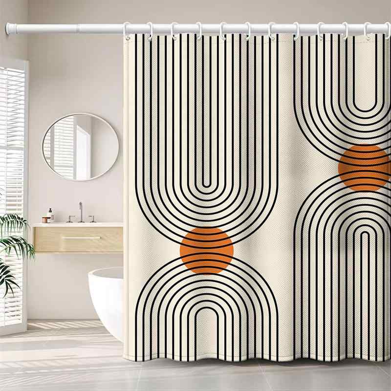 カーテン 浴室用カーテン 幾何学模様 防カビ ポリエステル製 間仕切り 幾何柄 バスカーテン