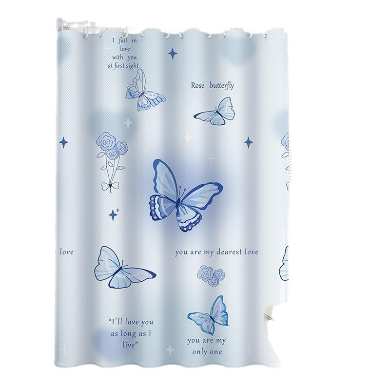 カーテン 防水 防カビ バスルーム 間仕切り シャワーカーテン ポリエステル製 浴室用 厚手 ドレープ 蝶 花 ウサギ 猫柄 幅80cm 幅100cm 幅120cm 幅150cm 幅180cm 幅200cm 高さ180cm 高さ200cm