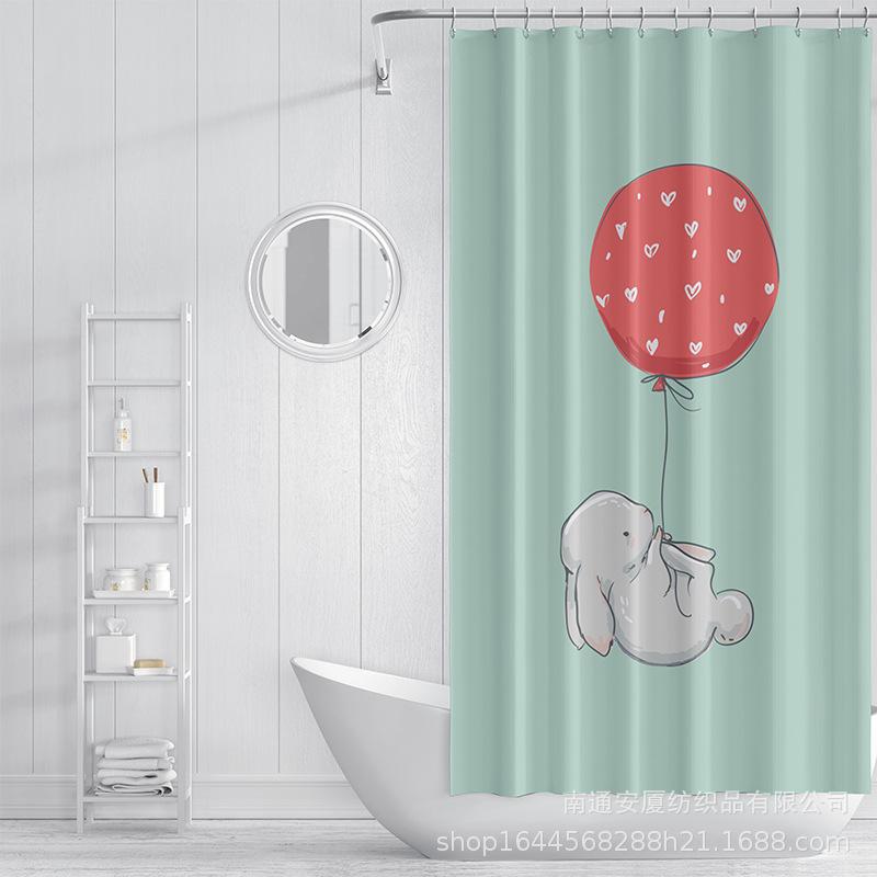 カーテン デジタルプリント バスルーム 間仕切り 遮光 防水 ポリエステル 手描き風 カートゥーン柄