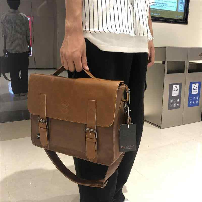 ビジネスバッグ 男性用 ハンドバッグ ショルダーバッグ 肩掛け 斜めがけ PUレザー 14インチ PC収納 通勤 普段使い ブラック ダークブラウン ライトブラウン