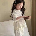 子供用パジャマ 女の子 ベビー キッズ 綿 ガーゼ 七分袖 上下セット ルームウェア 部屋着 吸湿性 通気性 ハート柄 花柄 バタフライ 90 100 110 ...
