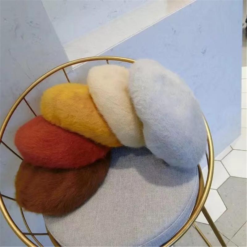 ベレー帽 レディース 秋冬 防寒 暖かい 立体 ウサギ 兔毛 ミンク カンフー カジュアル おしゃれ かわいい 赤色 黄色 カーキ色 黒色 白色 ピンク 酒红色 灰色 米色 レンガ色 コーヒー色