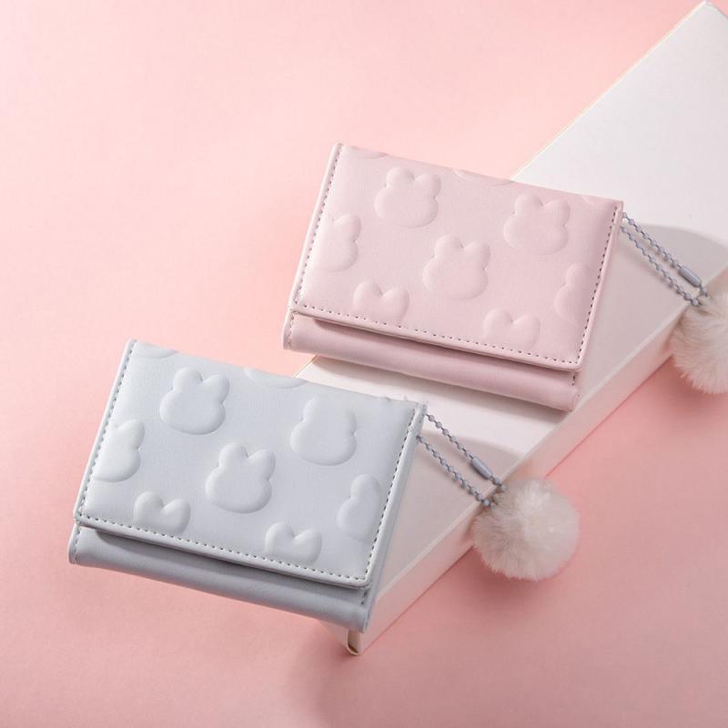 N - 財布 レディース ミニ財布 小銭入れ うさぎ 兎 かわいい 韓国風 三つ折り コンパクト PUレザー 防水 普段使い ピンク ブラック ホワイト
