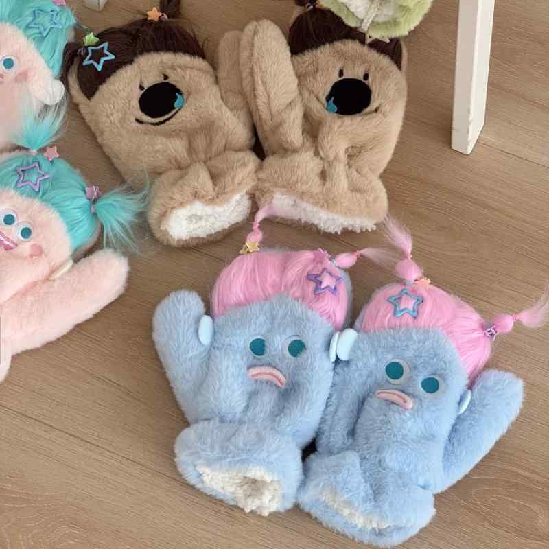 手袋 レディース かわいい 学生 カートーン 防寒 グローブ 厚手 ミトン 携帯便利 首掛けタイプ 秋冬