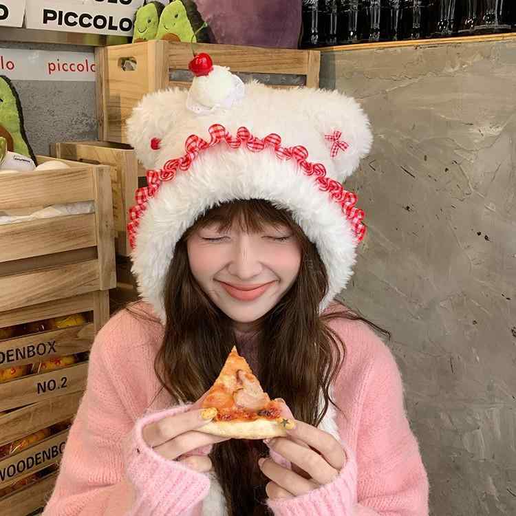 帽子 レディース 小熊 耳当て付き 防寒 雷鋒帽 秋冬 かわいい スイート アウトドア スキー 厚手 暖か イヤーマフ ニット帽 ビーニー 白 茶色 コーヒー色