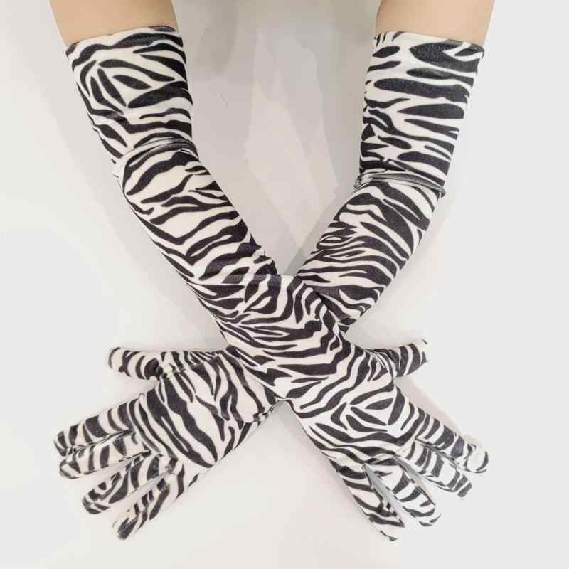 手袋 レディース ベルベット ロング グローブ 秋冬 ダンス パーティー ゼブラ柄 ドレス 手袋 防寒 ブラック